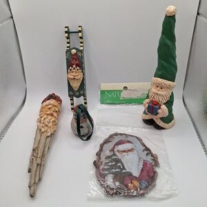Lot of 5 Santa Ornaments & Decor Folk Art Vintage Kurt Adler Caffco